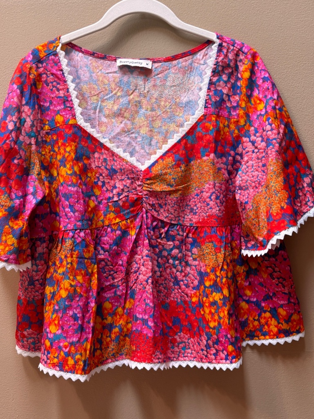 Rusttydustty Boho Lace Floral Top Size M